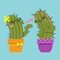 Couple of cactus blowing kiss