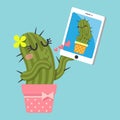 Couple of cactus video chatting on tablet Royalty Free Stock Photo