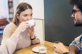 Couple in cafe enjoying the time spending with each other Royalty Free Stock Photo