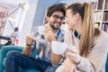 Couple in cafe enjoying the time spending with each other Royalty Free Stock Photo