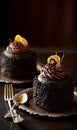 A couple of cakes like chocolate art on the table Generative AI Royalty Free Stock Photo