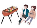 Couple camping dating picnic branch meal caravan travel elements