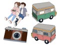 Couple camping dating picnic branch meal caravan travel elements