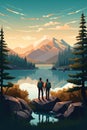 couple at camping by lake in summer AI generated Royalty Free Stock Photo