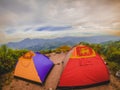 Couple camping at night