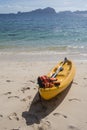 Couple canoeing in lagoon of West French indies