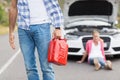 Couple after a car breakdown Royalty Free Stock Photo