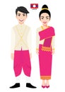 Couple of cartoon characters in Laos traditional costume vector