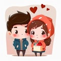 Couple cartoon, happy valentine, lover character illustration, white background, Made by AI,Artificial intelligence