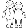 Couple Cartoon Portrait Smiling Adults