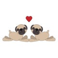 Couple of cartoon pugs in love