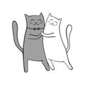 couple of cats dancing the tango. A gray cat and a white cat dancing in love. Romantic doodle illustration as a poster design Royalty Free Stock Photo