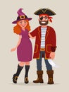 Couple of celebrate Halloween. A man in a pirate costume and a