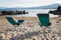 Couple of chairs on Lake Tahoe beach