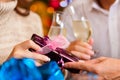 Couple with champagne on Christmas Eve Royalty Free Stock Photo