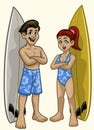 Couple character cartoon of surfer boy and girl Royalty Free Stock Photo