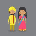 Couple Character Indian Wearing Traditional Dress