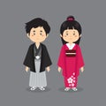 Couple Character Japanese Wearing Traditional Kimono Royalty Free Stock Photo