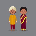 Couple Character Indian Wearing Traditional Dress