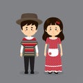 Couple Character Wearing Chile Traditional Dress