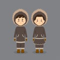 Couple Character Wearing Eskimo Alaska Traditional Dress