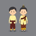 Couple Character Wearing Laos National Dress