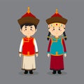 Couple Character Wearing Mongolia Traditionall Dress