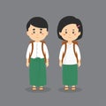 Couple Character Wearing Myanmar Student Uniform