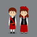 Couple Character Wearing Scotland National Dress