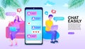 Online chat man and woman. social network concept. Chat easily landing page website. illustration vector flat design. Royalty Free Stock Photo