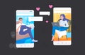 Couple chatting in online dating app social relationship communication concept