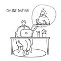 Couple chatting online during pandemic. Man and woman flirting online on dating site. Virtual dating concept. Vector flat