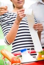 Couple checking a long supermarket receipt Royalty Free Stock Photo