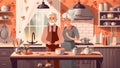 old happy couple loving together retired senior elderly kitchen cafe. Generative AI.