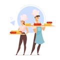 Couple of cheesemakers flat color vector illustration