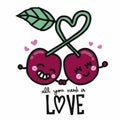 Couple cherry all you need is love cartoon vector illustration Royalty Free Stock Photo