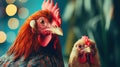 A couple of chickens standing next to each other. Generative AI image.