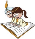 Couple Child Reading Book Cartoon Color Illustration