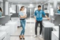 Couple chooosing new bathroom furniture in the shop Royalty Free Stock Photo