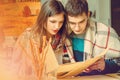 Couple chooses meal from the menu Royalty Free Stock Photo