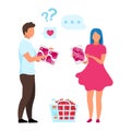 Couple choosing meat flat vector illustration