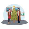 Couple with christmas tree in livingroom