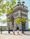 Couple on a citytrip in Paris visiting Avenue des Champs-Elysees Paris France Arc De Triomphe Royalty Free Stock Photo