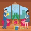 Couple cleaning home