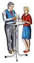 Couple clinking glasses at a bar table