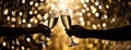 Couple clinking glasses of champagne against blurred golden background. Two hands with glasses of wine against holidays Royalty Free Stock Photo