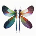 a couple of colorful dragonflies sitting on top of each other\'s wings, with one of them facing the c
