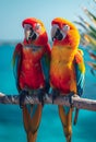 Couple of colorful macaw parrots sitting on the branch Royalty Free Stock Photo