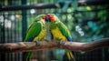 Couple of colorful parrots on a tree branch Royalty Free Stock Photo