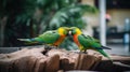 Couple of colorful parrots on a tree branch Royalty Free Stock Photo